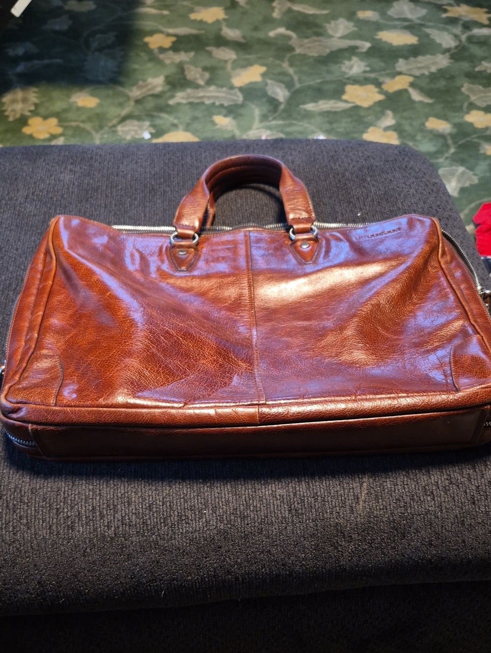 Men's Leather Briefcase in Warm Brown with Dual Top Handles